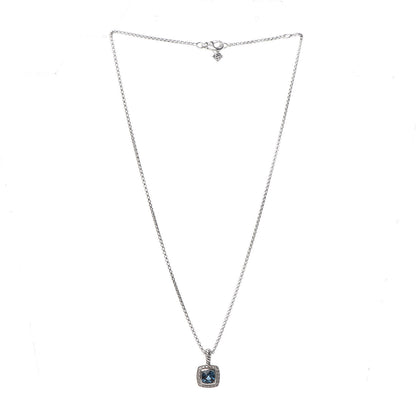 David Yurman Sterling Silver Diamond Blue Topaz 7mm Petite Albion Pendant Necklace 3 of 6