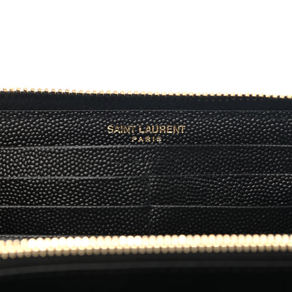 Saint Laurent Grain De Poudre Matelasse Chevron Monogram Zip Around Wallet Black 5 of 7