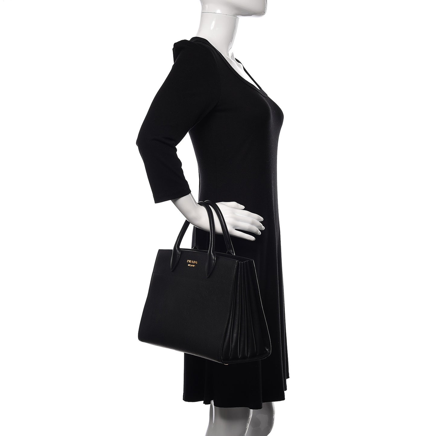 Saffiano City Calfskin Medium Bibliothèque Top Handle Black