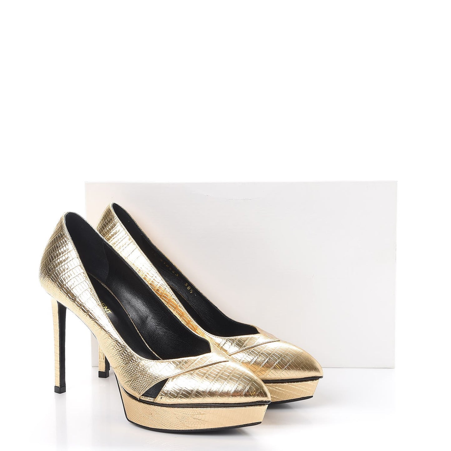 Metallic Lizard Calfskin Embossed Janis 105 Escarpin Cut Out Pump 38.5 Pale Gold