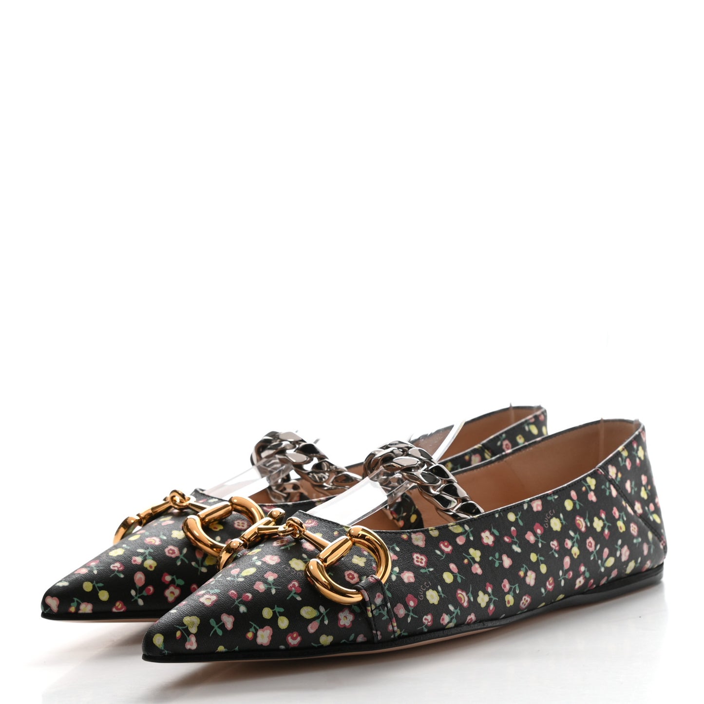X LIBERTY OF LONDON Nappa Infinity Holly Deva Horsebit Chain Embellished Flats 37 Black Peach