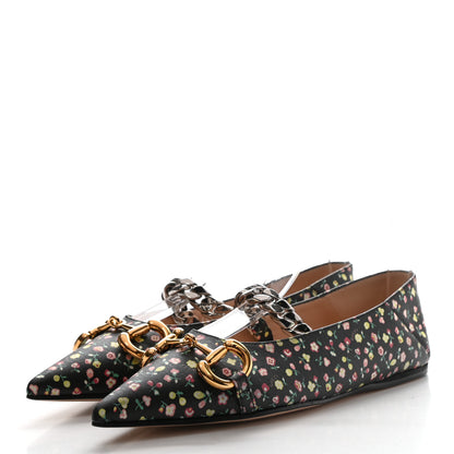 Gucci X LIBERTY OF LONDON Nappa Infinity Holly Deva Horsebit Chain Embellished Flats 37 Black Peach 3 of 9