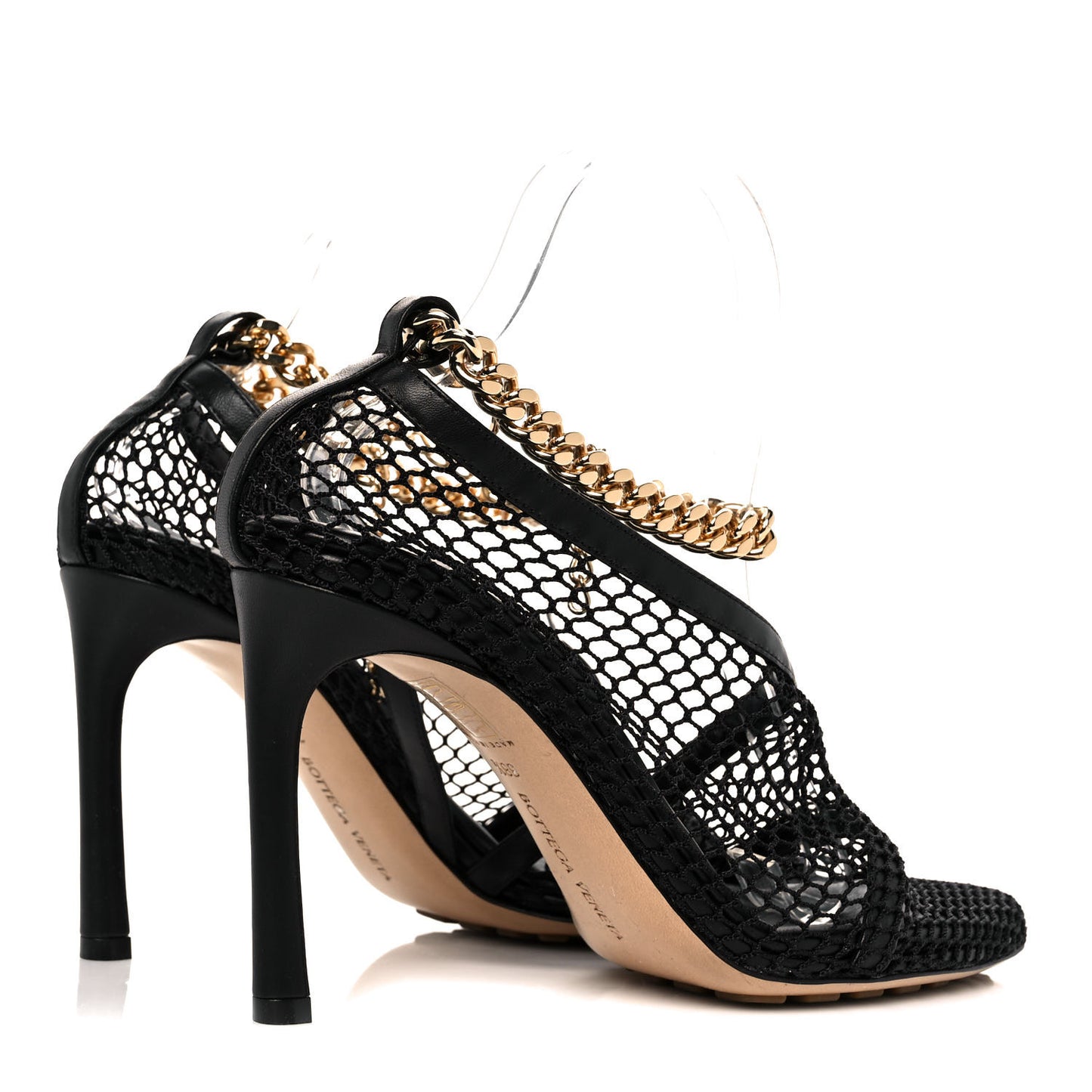 Mesh Nappa Chunky Chain Sandals 38.5 Black