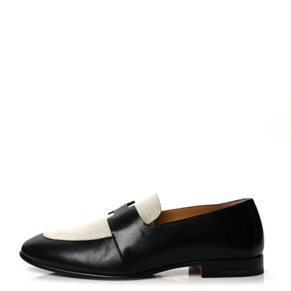 Hermes Goatskin Canvas Mens Ancora Moccasin Loafers 43.5 Black Prunoir 1 of 8