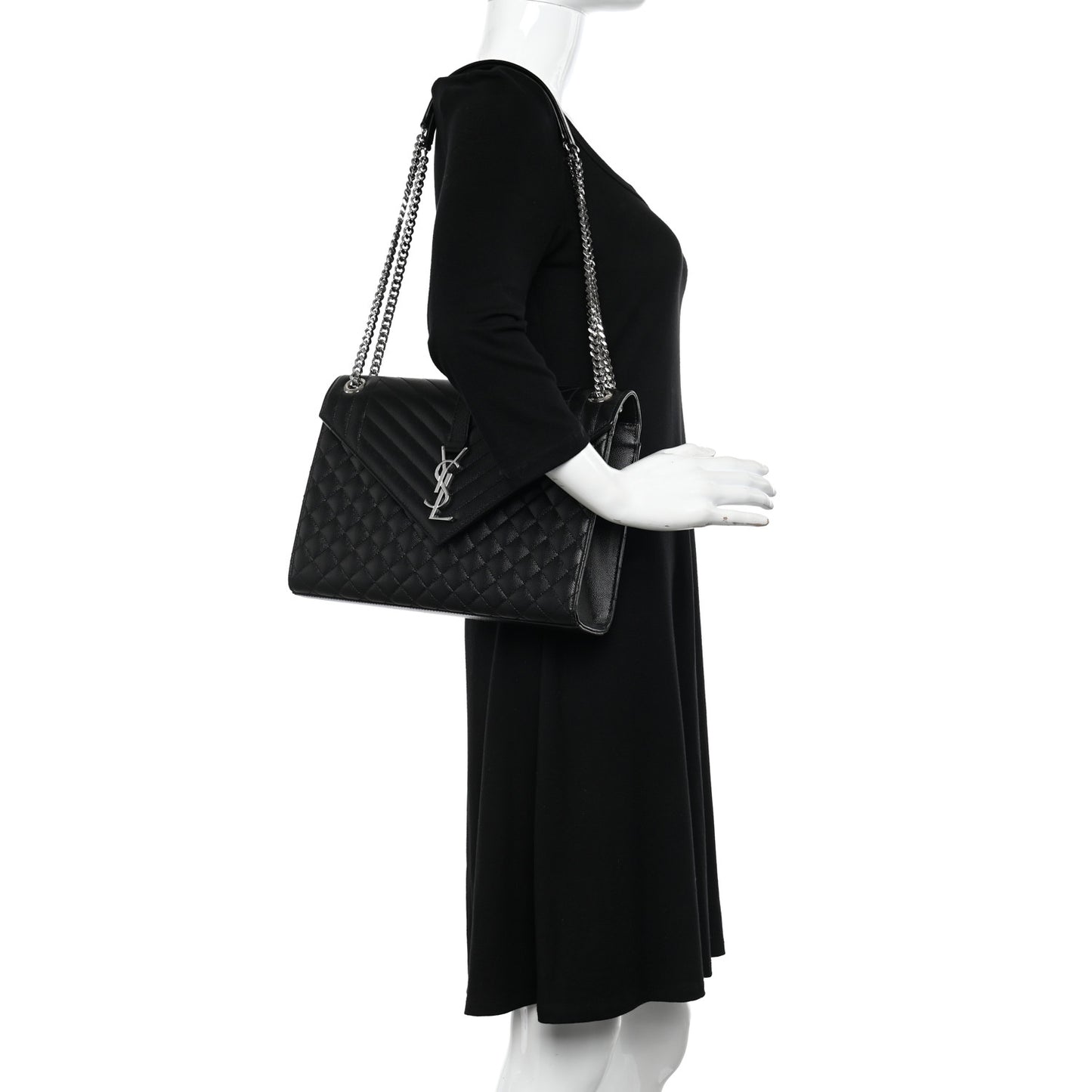 Grain De Poudre Textured Mixed Matelasse Large Triquilt Monogram Satchel Black