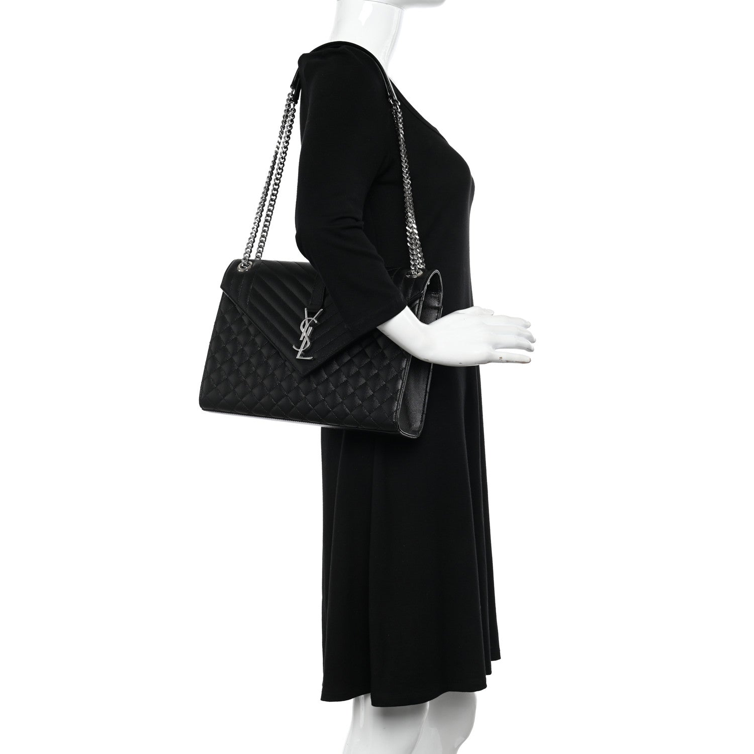 Saint Laurent Grain De Poudre Textured Mixed Matelasse Large Triquilt Monogram Satchel Black 2 of 9