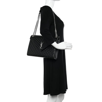 Saint Laurent Grain De Poudre Textured Mixed Matelasse Large Triquilt Monogram Satchel Black 2 of 9