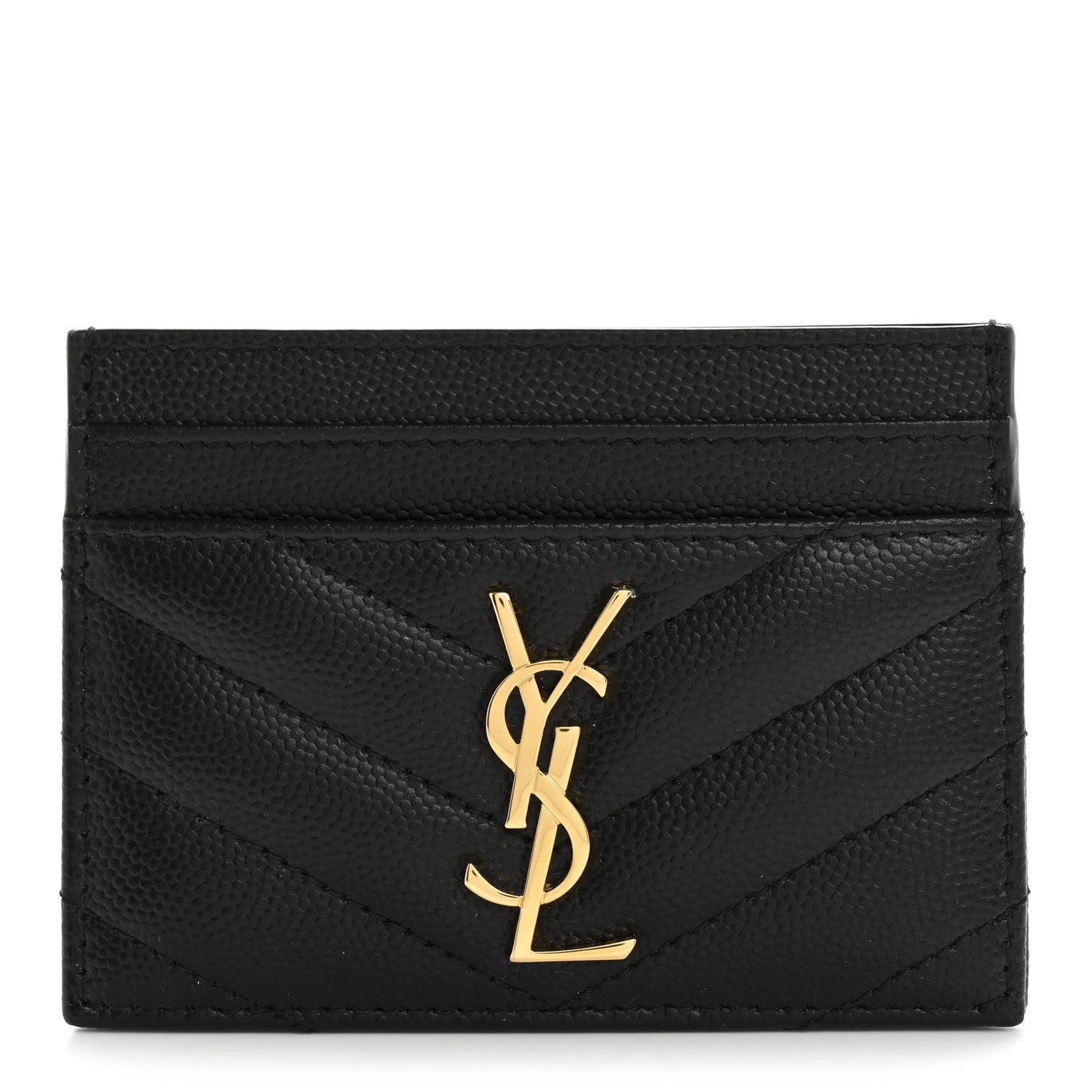 Saint Laurent Grain De Poudre Matelasse Chevron Monogram Credit Card Case Black 1 of 18