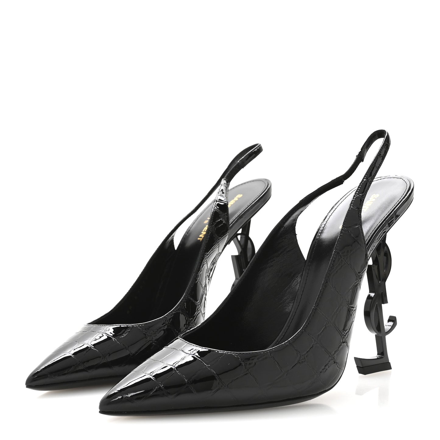 Patent Crocodile Embossed Opyum 110 Slingback Pumps 41 Black