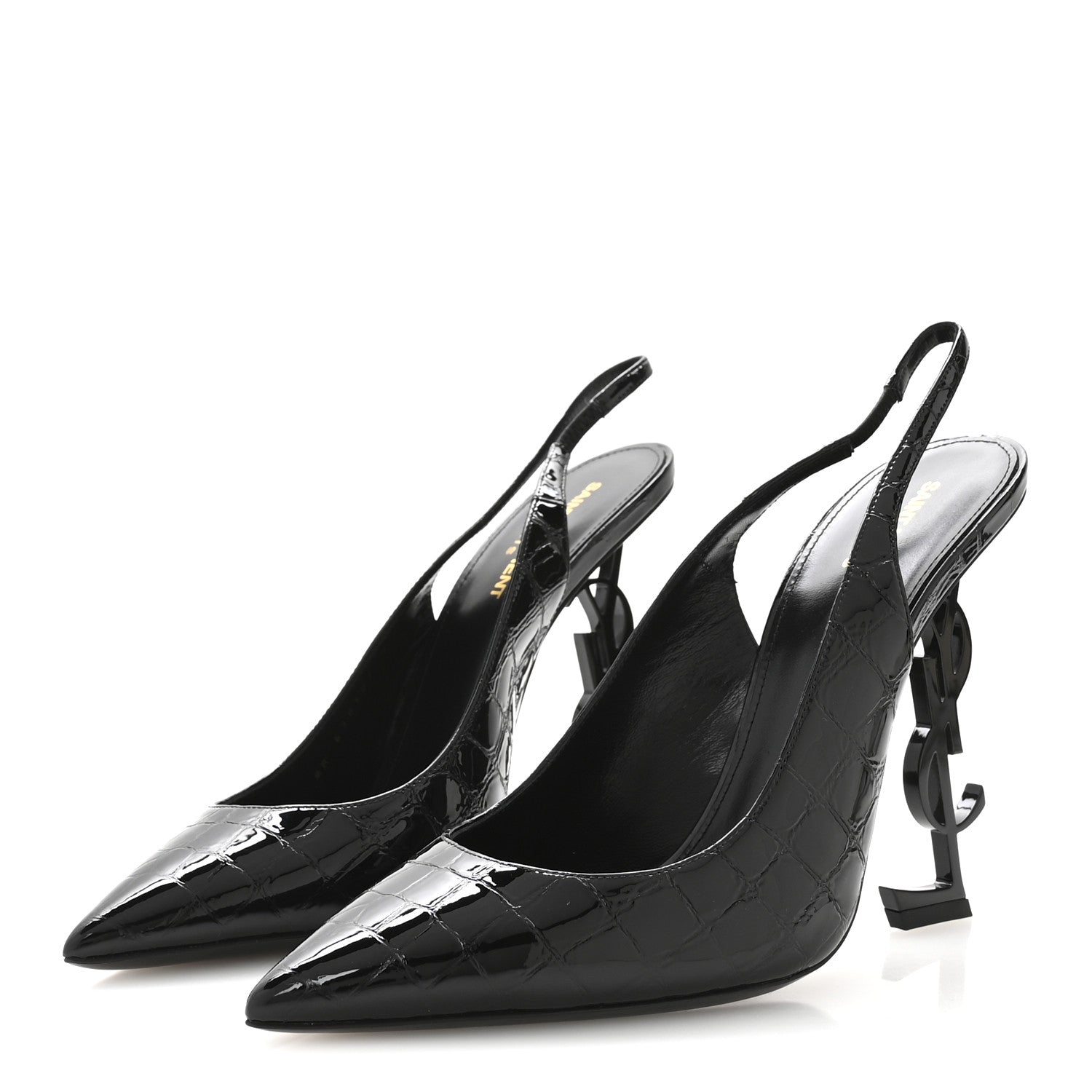Saint Laurent Patent Crocodile Embossed Opyum 110 Slingback Pumps 41 Black 4 of 9