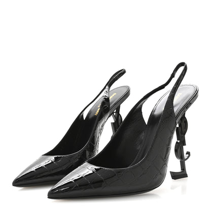 Saint Laurent Patent Crocodile Embossed Opyum 110 Slingback Pumps 41 Black 4 of 9