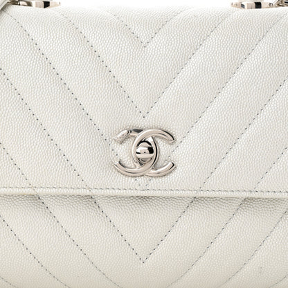 Chanel Iridescent Caviar Chevron Quilted Mini Coco Handle Flap White 8 of 12
