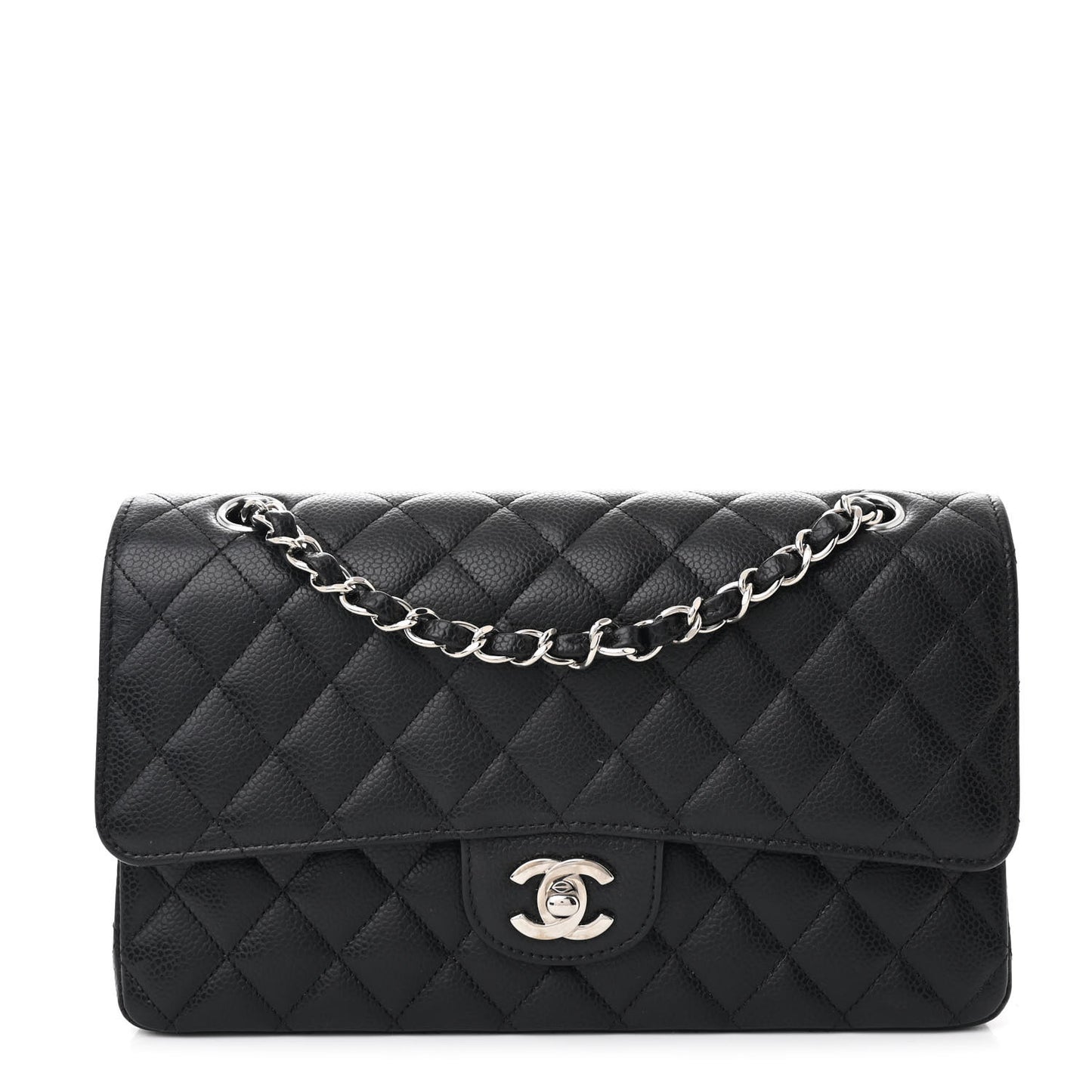 Caviar Quilted Medium Double Flap Black