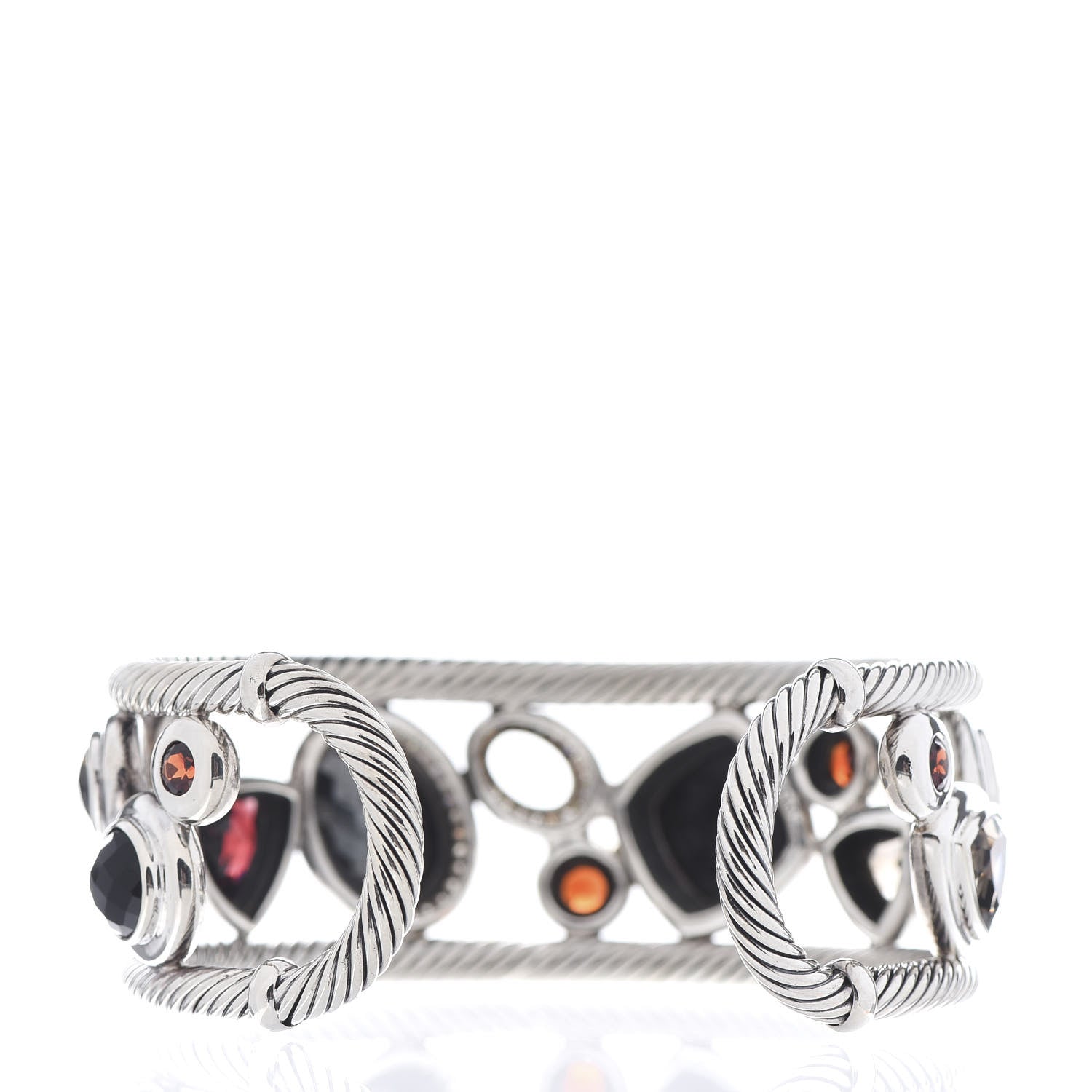 David Yurman Sterling Silver 18K Yellow Gold Diamond Garnet Hematite Onyx Smoky Quartz Mosaic Cuff Bracelet 3 of 5