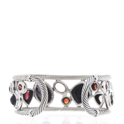 David Yurman Sterling Silver 18K Yellow Gold Diamond Garnet Hematite Onyx Smoky Quartz Mosaic Cuff Bracelet 3 of 5