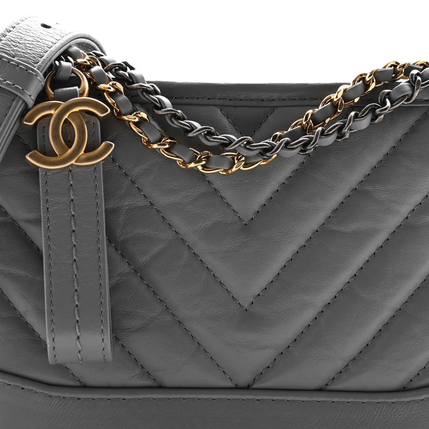 Chanel Aged Calfskin Chevron Quilted Small Gabrielle Hobo Grey 8 of 14