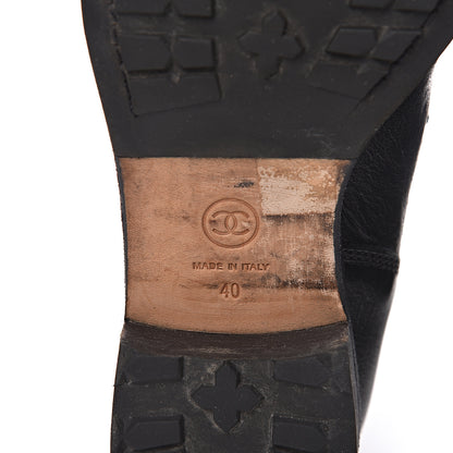 Chanel Sheepskin Quilted CC Tall Lace Up Combat Boots 40 Black 8 of 9