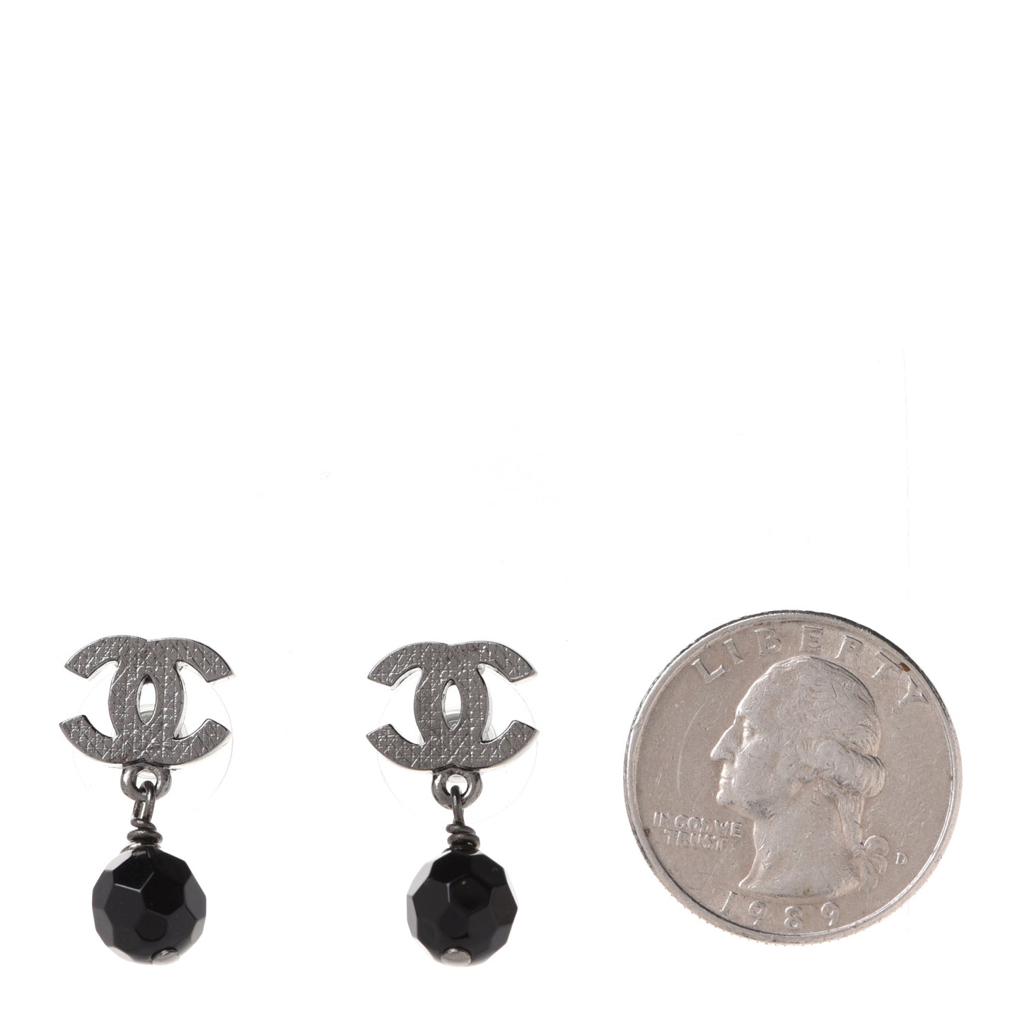 Beaded CC Drop Earrings Ruthenium Black