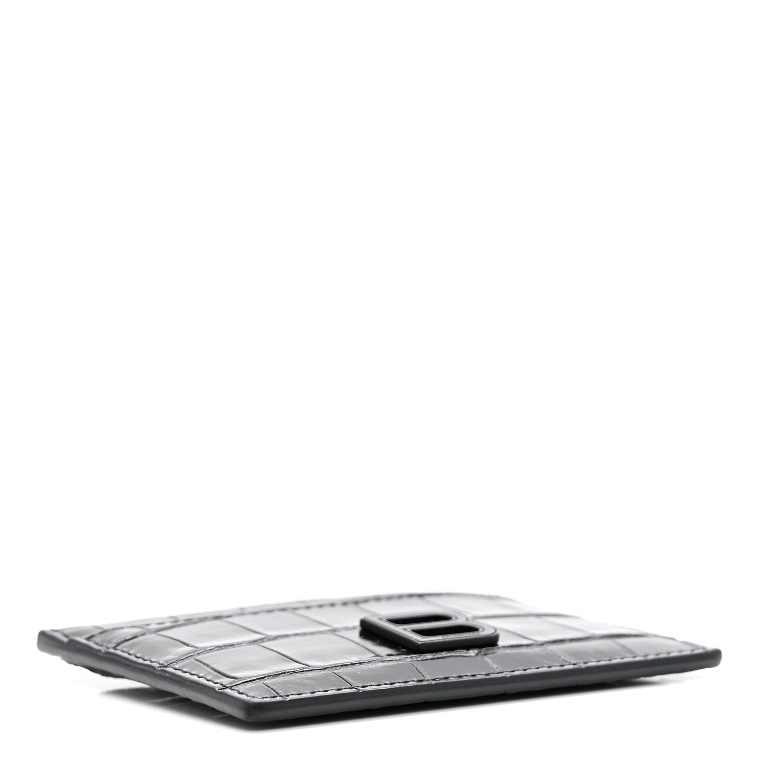 Balenciaga Shiny Calfskin Monochrome Crocodile Embossed Hourglass Card Holder Black 4 of 6