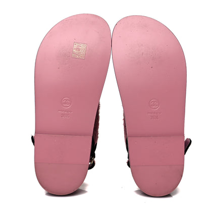Chanel Calfskin Hair Suede Shearling Dad Sandals 36.5 Pink Black 5 of 8
