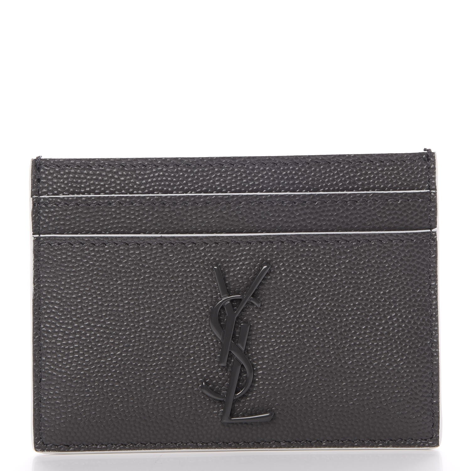 Saint Laurent Grain De Poudre Monogram Credit Card Case Grey 1 of 8