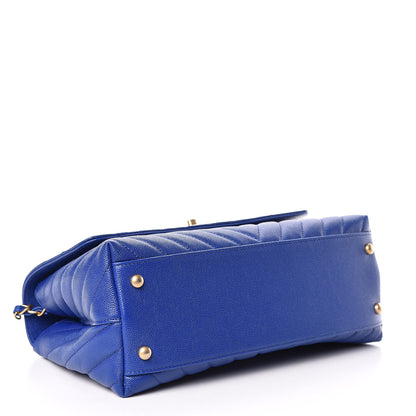 Chanel Caviar Chevron Quilted Small Coco Handle Flap Blue 4 of 10