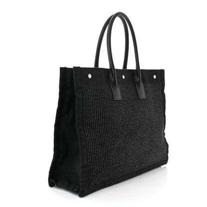 Saint Laurent Raffia Linen Calfskin Rive Gauche Tote Black 3 of 12