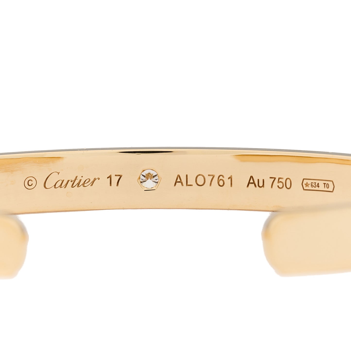 18K Yellow Gold 1 Diamond LOVE Cuff Bracelet 17