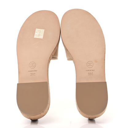 Chanel Calfskin Cork Logo Mule Sandal 38 Beige Black 5 of 8