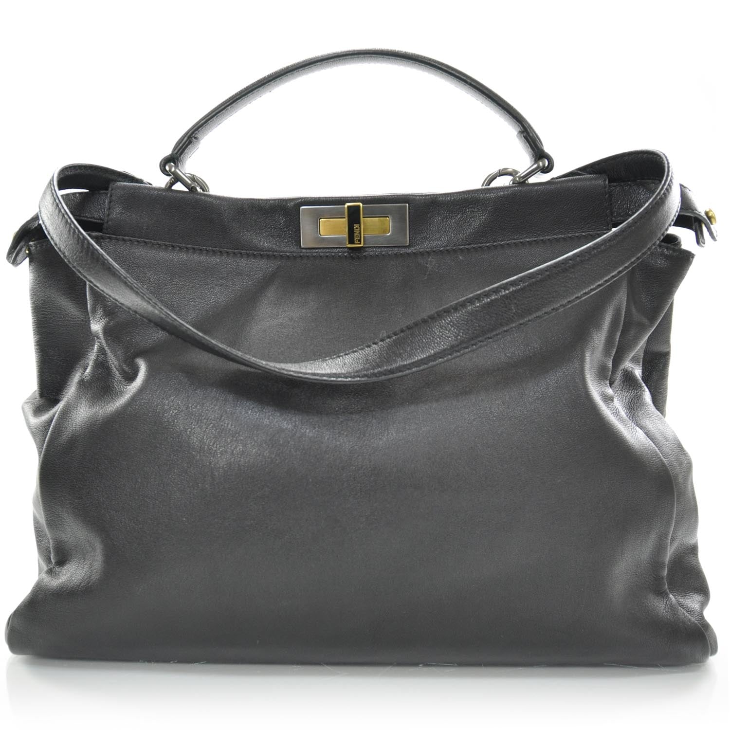Fendi Goatskin Large Peekaboo Iconic Satchel Black 4 of 13