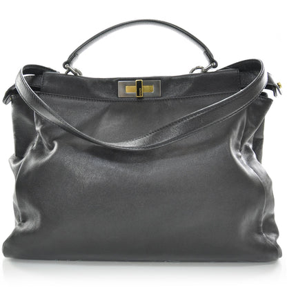 Fendi Goatskin Large Peekaboo Iconic Satchel Black 4 of 13