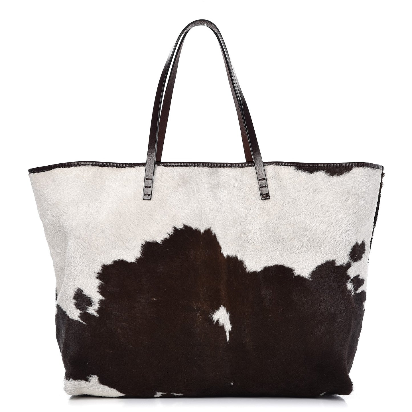 Calf Hair Shopping Tote Brown White