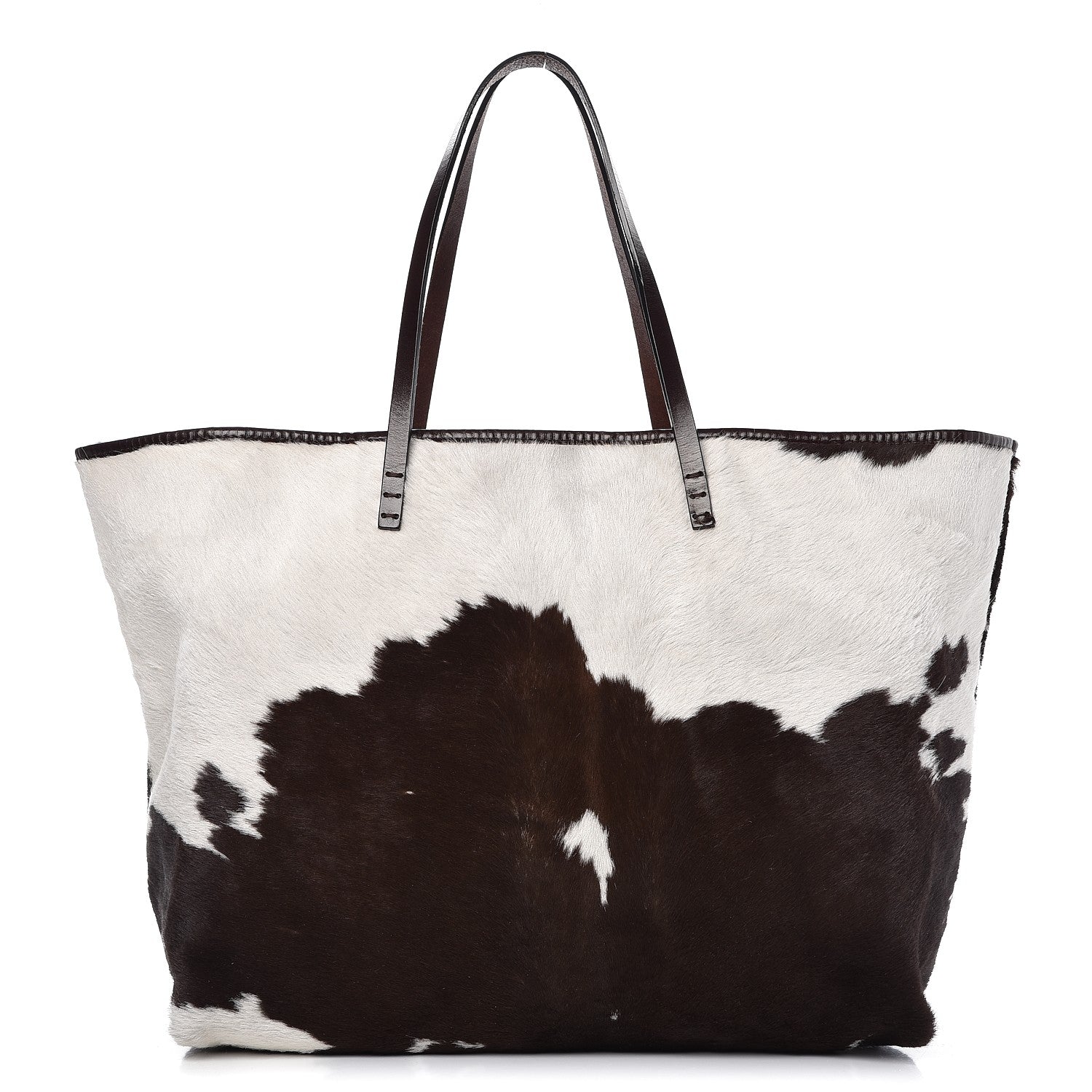 Fendi Calf Hair Shopping Tote Brown White 1 of 9