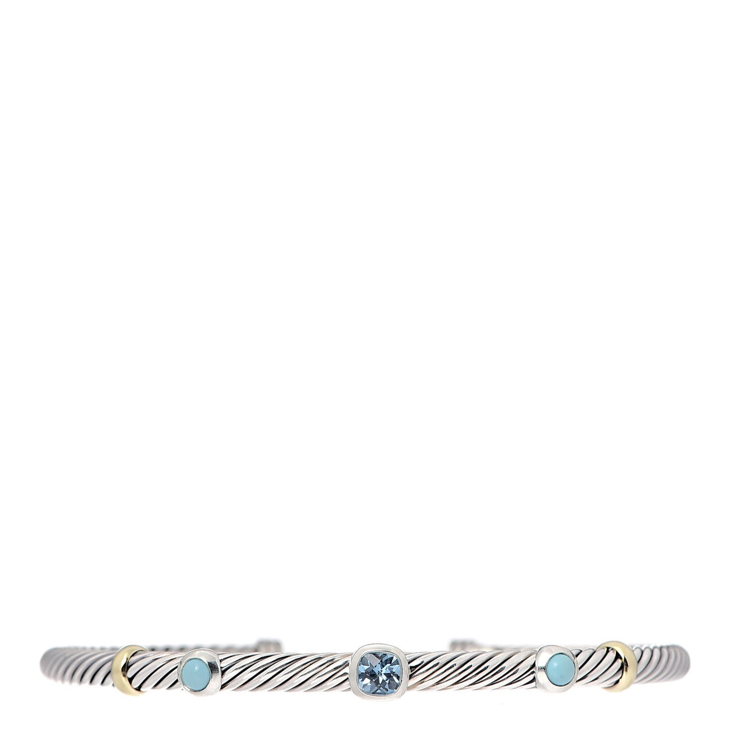 Sterling Silver 18K Yellow Gold Blue Topaz Turquoise 4mm Renaissance Bracelet