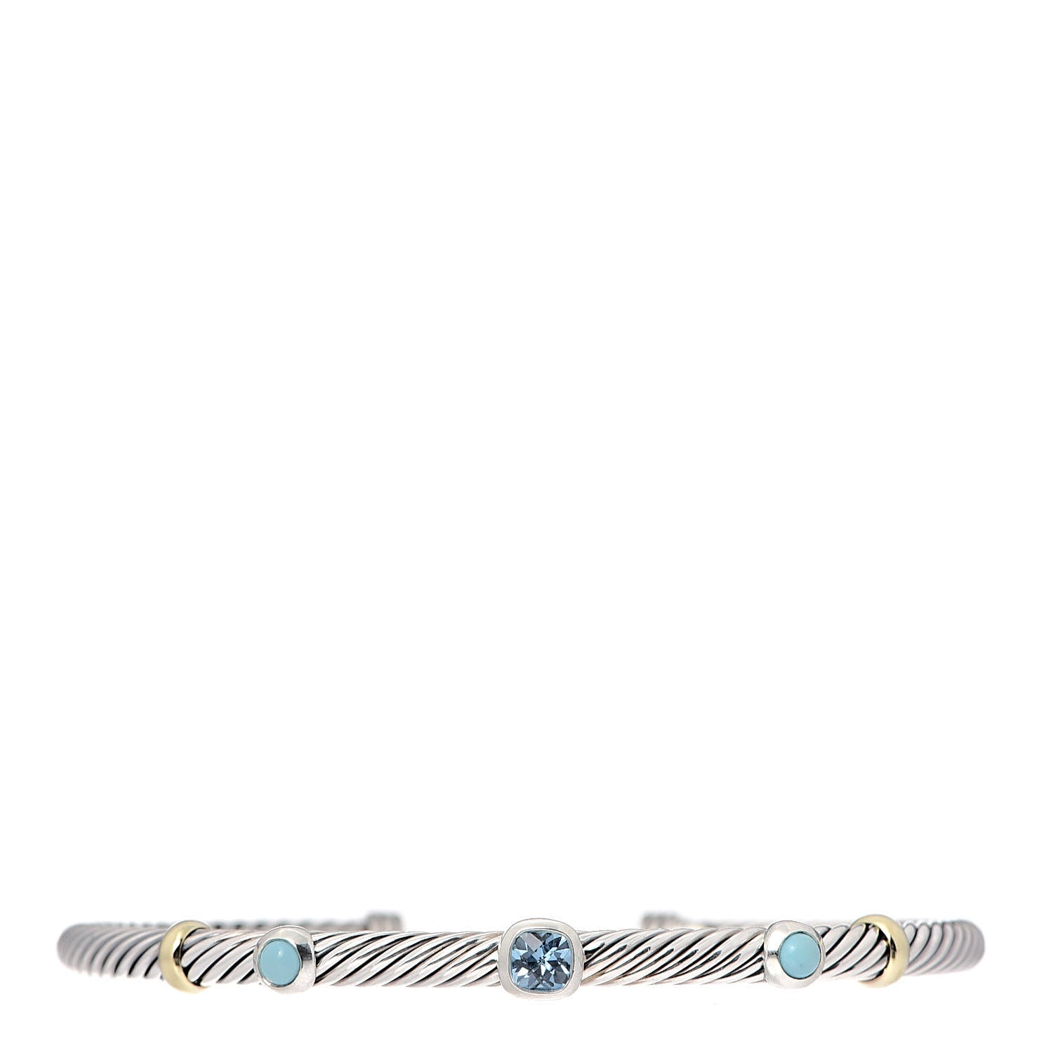 David Yurman Sterling Silver 18K Yellow Gold Blue Topaz Turquoise 4mm Renaissance Bracelet 1 of 4