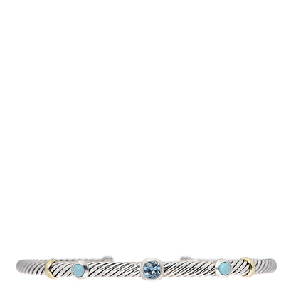 David Yurman Sterling Silver 18K Yellow Gold Blue Topaz Turquoise 4mm Renaissance Bracelet 1 of 4