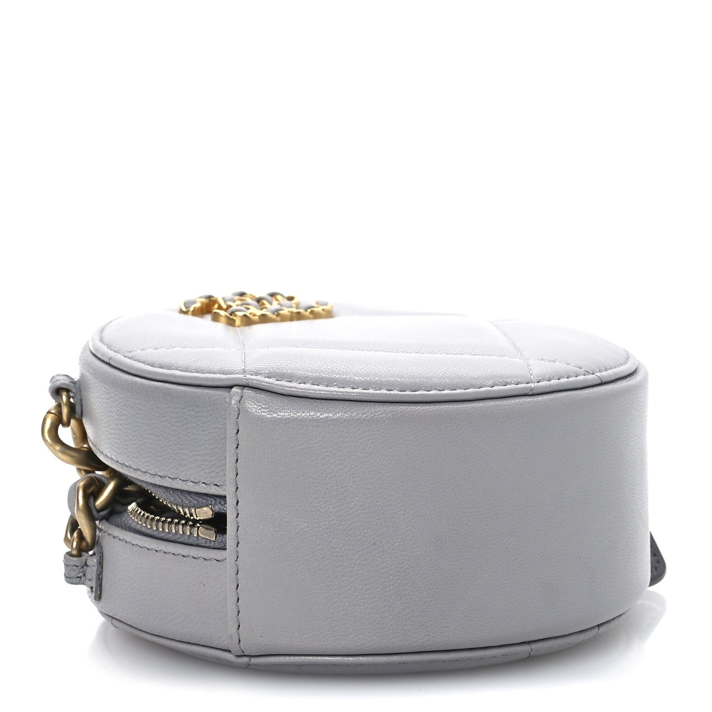 Lambskin Quilted Chanel 19 Round Clutch With Chain Grey