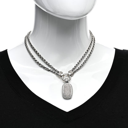David Yurman Sterling Silver Diamond 20mm Albion Pave Double Wheat Chain Pendant Necklace 2 of 4