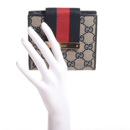 Gucci Monogram Selleria Calfskin Web Ladies Web French Wallet Beige Blue 2 of 9