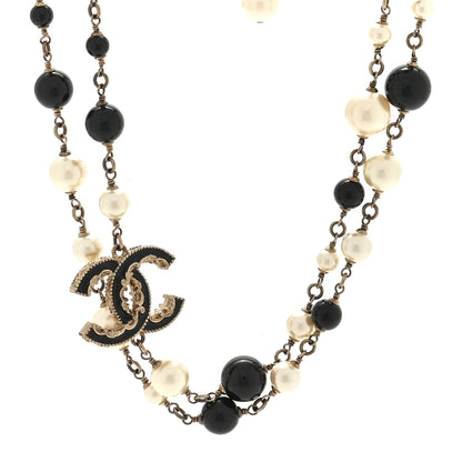 Chanel Pearl Enamel Beaded CC Baroque Long Necklace Black White Gold 1 of 4