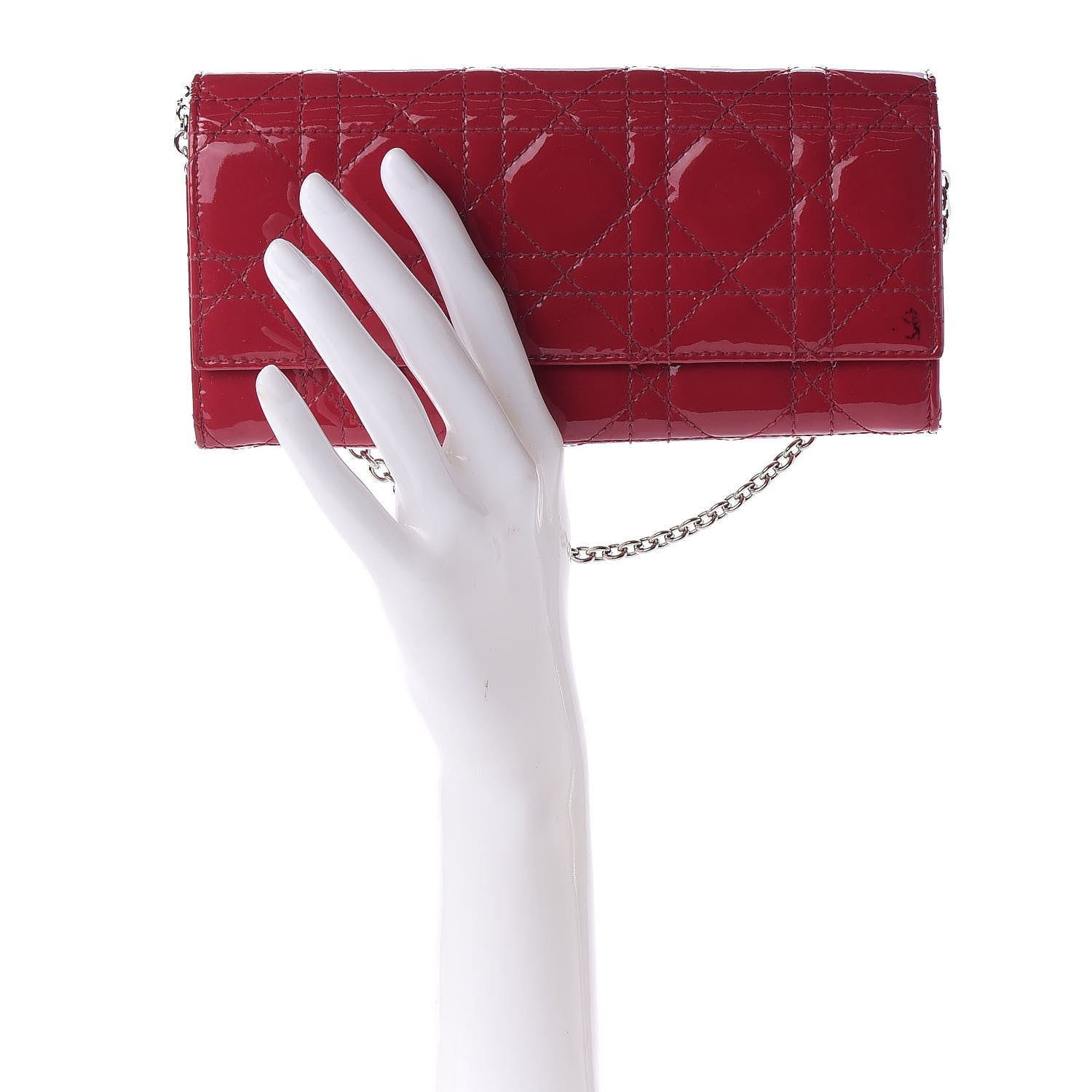 Christian Dior Patent Cannage Rendezvous Chain Wallet Pink 2 of 8