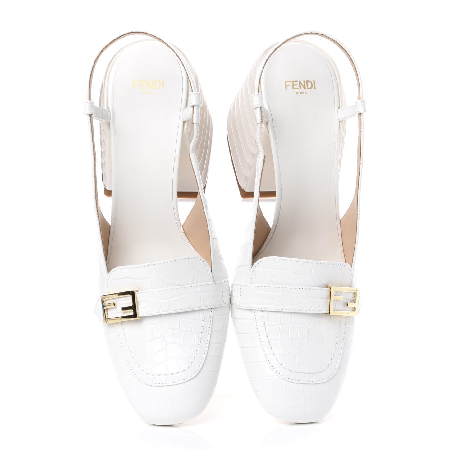 Calfskin Crocodile Embossed Promenade Slingback Loafer Pumps 38.5 White