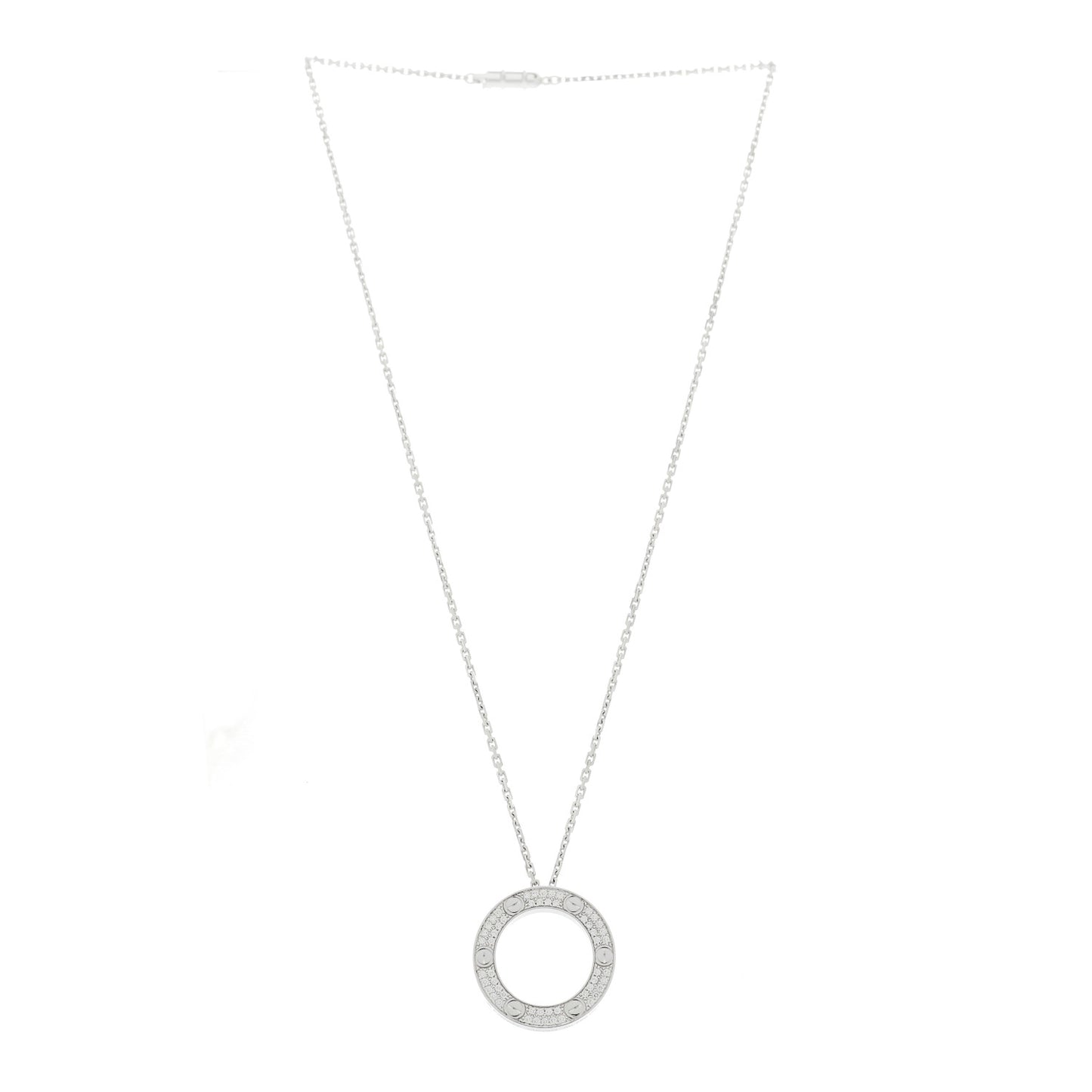 18K White Gold Diamond LOVE Paved Necklace