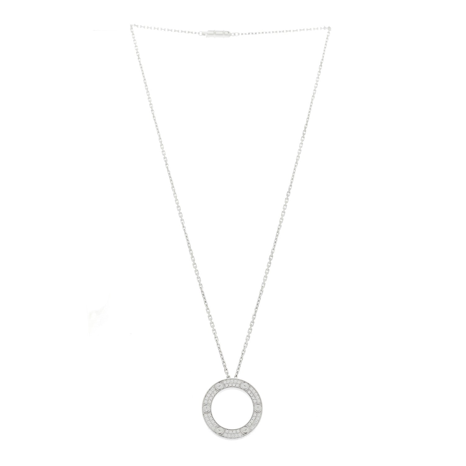 Cartier 18K White Gold Diamond LOVE Paved Necklace 3 of 6