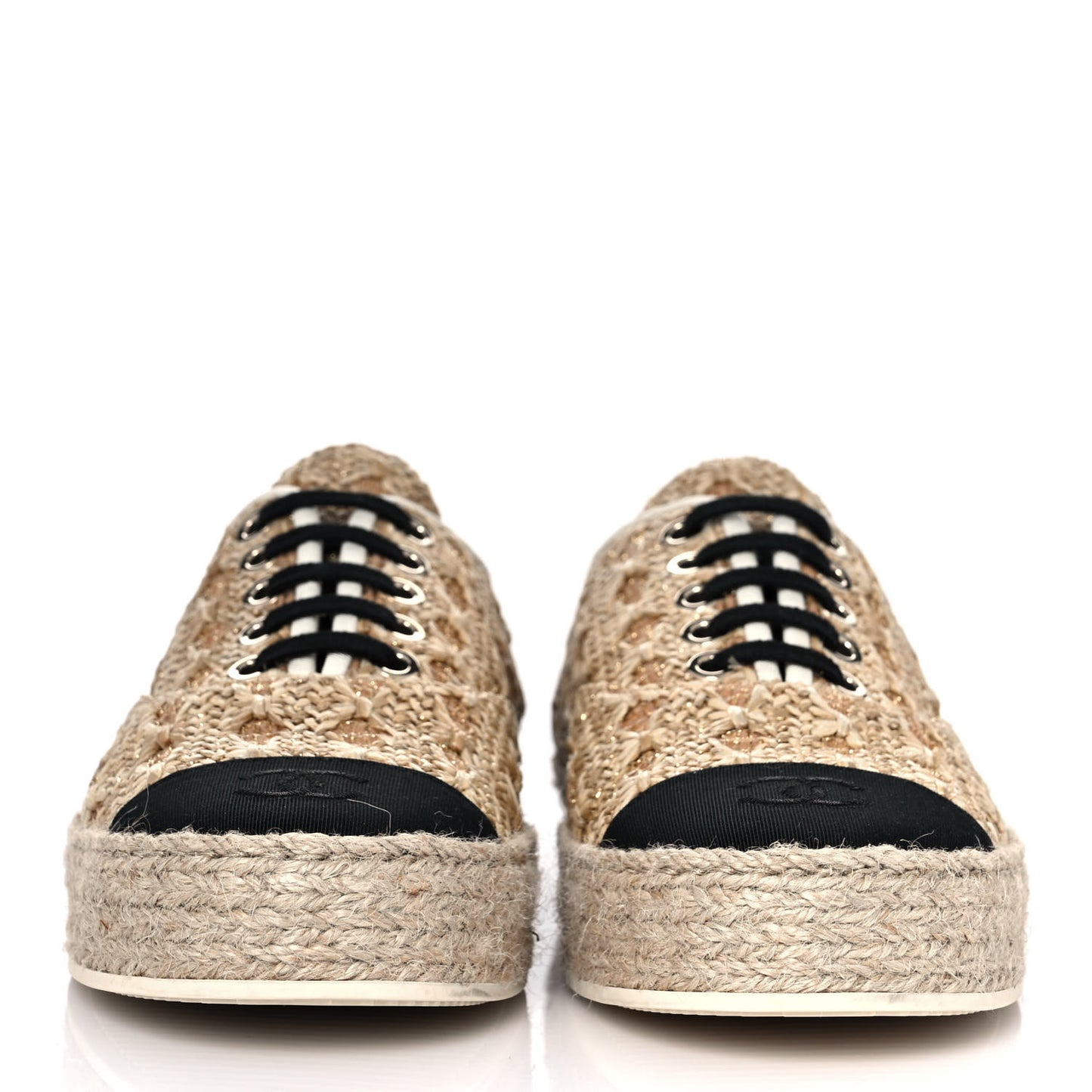Raffia Grosgrain Lace Up Espadrilles 36 Beige Black