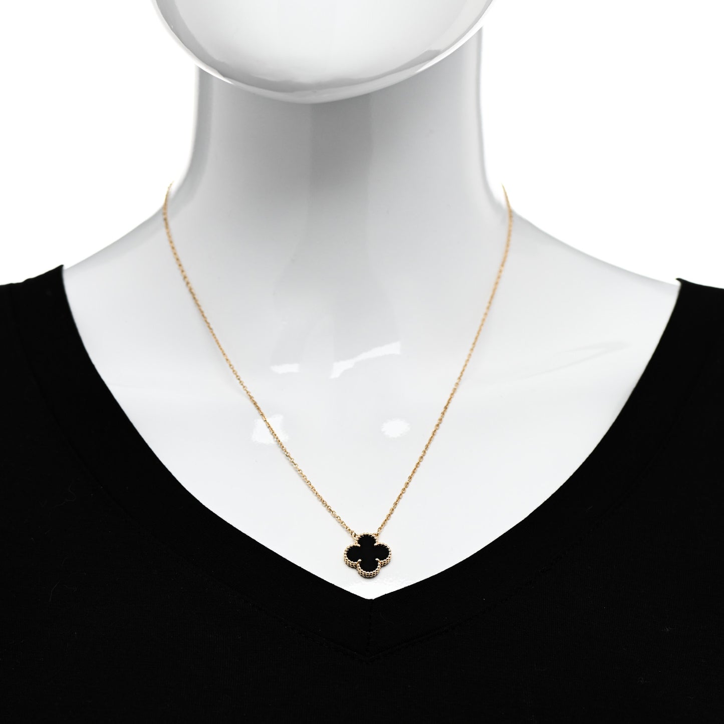 18K Yellow Gold Black Onyx Vintage Alhambra Pendant Necklace