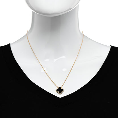 Van Cleef & Arpels 18K Yellow Gold Black Onyx Vintage Alhambra Pendant Necklace 2 of 5