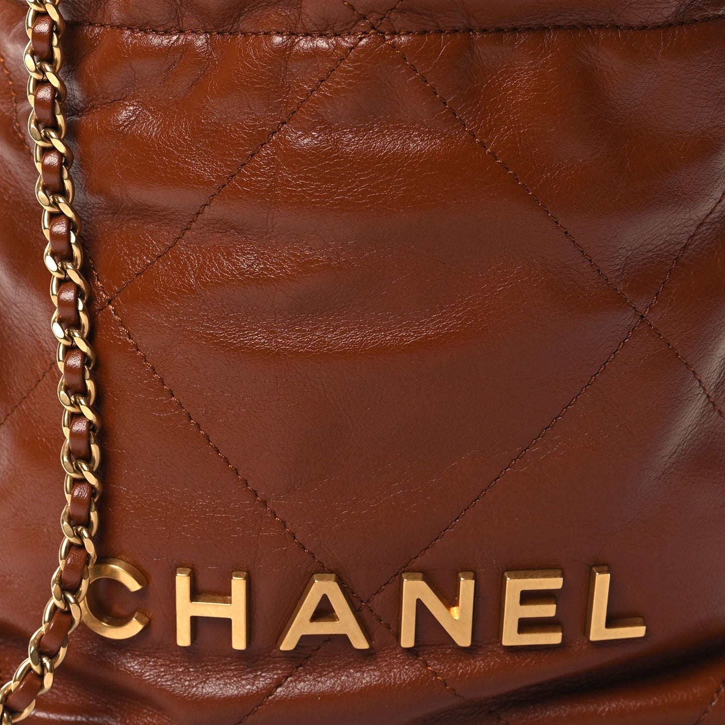 Shiny Calfskin Quilted Mini Chanel 22 Light Brown