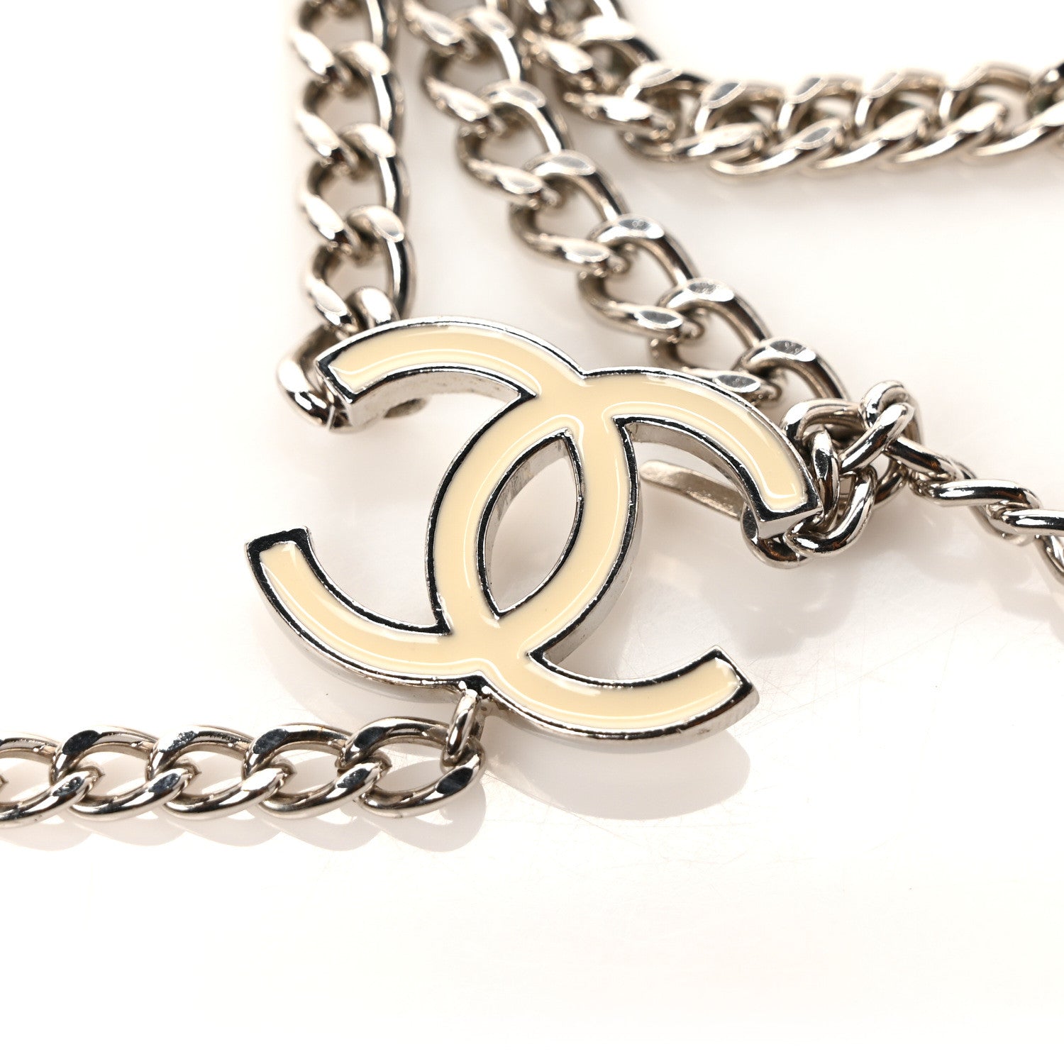 Chanel Metal Enamel CC Adjustable Chain Logo Belt Silver White 3 of 5