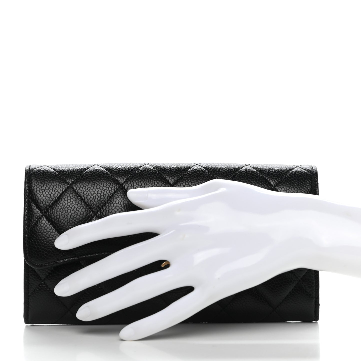 Caviar Quilted Large Gusset Flap Wallet Black